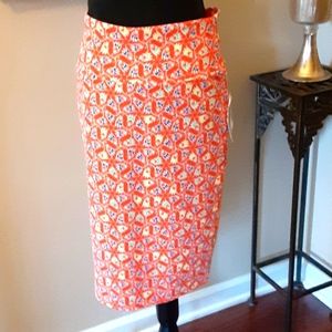 LuLaRoe Cassie Pencil skirt orange lime navy aqua print stretch size Medium NEW